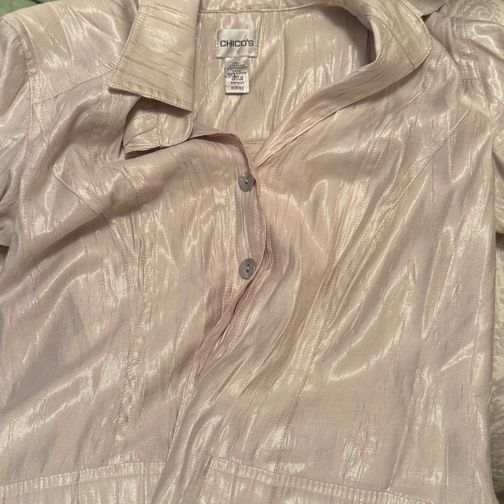 Chico's Elegant Shimmering Silver Cream Textured Dress - Picture 8 of 8